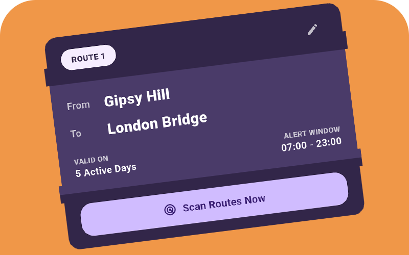 Close-up of the Platform 1 route filter UI